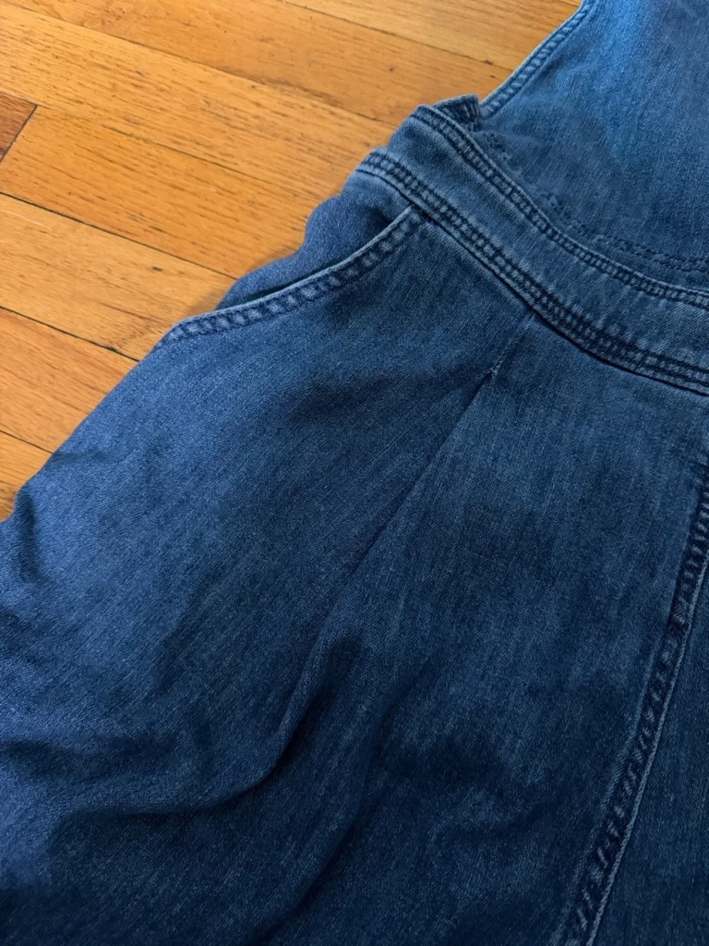 Maeve Blue Wide-Leg Denim Overalls with Crossback Straps - Picture 10 of 15